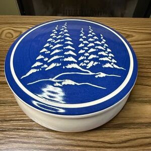Slagle Pottery Covered Dish - Blue Pine Tree Design